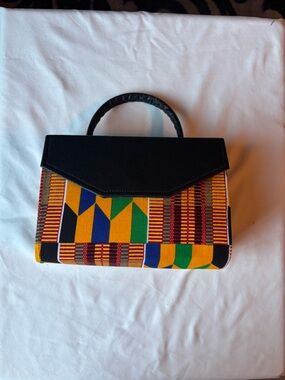 Black Top-Handle Kente Print Women's Handbag